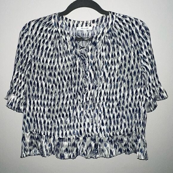 Madewell Sunpleat Lace-Up Top w/Painted Feathers - Sz S - Picture 5 of 16